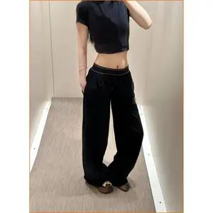 PinePulse Spring And Summer Casual Sports Style Woven Wide-leg High-waisted Slimming Quick-drying Straight Casual Pants For Women