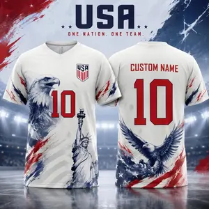 [Custom Name&Number] Stadium Outfit Ready Custom Name USA Soccer Jersey, Personalized Soccer Top, 4th Of July Soccer Fan Shirt, Blue Red White, Gift For Dad, Fathers Day