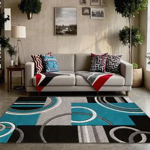 Velvet Home Rug, Geometric Ring Print, Holiday Decor Carpet for Hallway, Living Room, Bedroom, Indoor Outdoor Use, Modern Geometric Rug, Geometric Graphic Rug