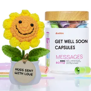 Get Well Soon Care Package Positive Message Bottle and Knitted Positive Crochet with Card Feel Better Self Care Gift Box Sending You Sunshine Box for Sick Friend