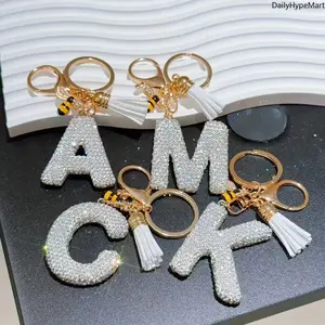 Rhinestone Letter Keychain (A-Z), Initial Charm for Daily Car Key & Backpack Accessory