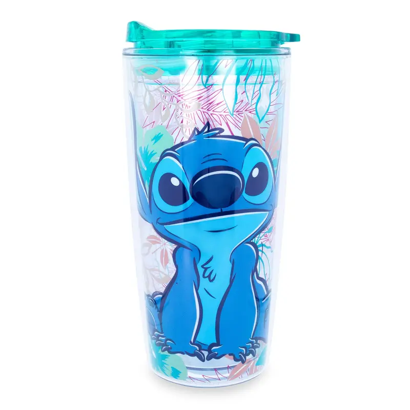 Disney Lilo & Stitch Character Portable Beverage Travel Tumbler with Slide-Close Lid, 20 oz, by Toynk x Silver Buffalo
