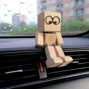 Shaking Feet Wooden Man Figurine for Desk or Car, Fun Balance Doll Decor, 3.74''