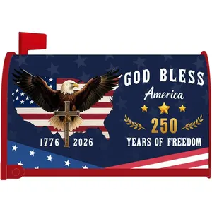 Magnetic 250 Anniversary USA Mailbox Covers, God Bless America Patriotic Flag Mailbox Cover Standard Size 18" X 21" for Outdoor Garden Yard Decor