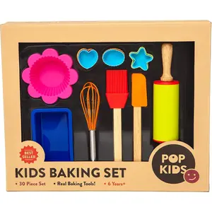 30-Piece Real Baking Tools For Kids Sized Cooking Bakeware Set with Silicone Cupcake Molds, Spatula, Whisk, Rolling Pin, Cake Pan for Learning Real Cooking, Ideal Child Gift