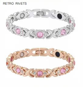 Modern Alloy Magnetic Bracelet for Women, Elegant Interlocking Wristband with Rhinestones, Trendy Fashion Jewelry Gift, 7.87 in/20 cm, 7.87 Inches/20 Cm