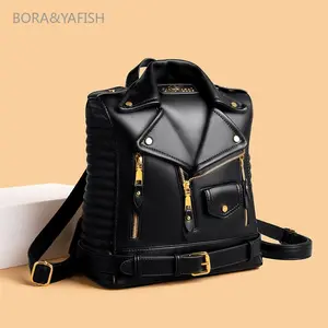 BORA&YAIFISH Preppy Punk Jacket-Inspired Women's Backpack Fashionable Double-Shoulder Travel Daypack Trendy School College Rucksack