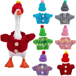 6 Set 7 Inch Winter Mini Desk Goose Outfits Knitted Sweater with Knitting Hats Cute Christmas Holiday Decor Gifts Desktop Goose Accessories for Desktop Motion Toys