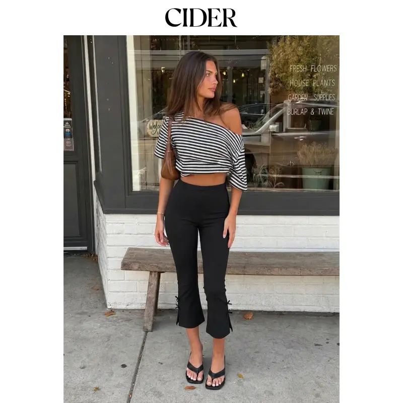 Cider High Rise Bowknot Flared Capri Flared Trousers