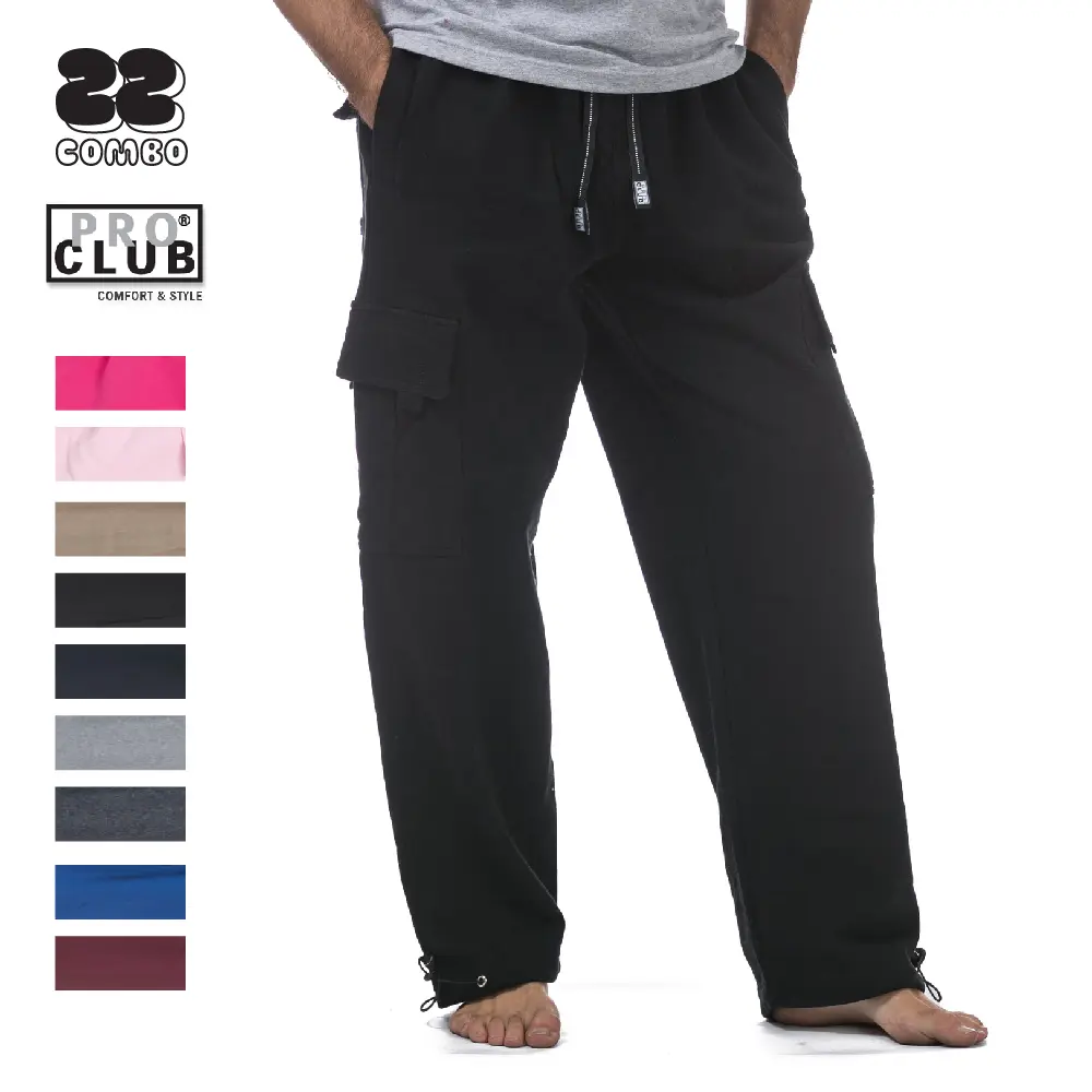 PROCLUB Men's Heavyweight Fabric Cotton Fleece Cargo Sweatpants - Mid Waist, 6 Pockets, Layering Ready, All-Day Cotton Soft Activewear for Big and Tall (S-5XL) - Hip Hop Style Casual Bottoms Compatible with Chic T-Shirts