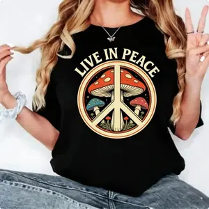 Imagine Peace T-Shirt |     Imagine All the People Living Life in Peace Floral Daisy Peace Sign Tee |     Retro Hippie Boho Graphic Shirt for Women Men |     Vintage 60s 70s Inspired Peace Lover Gift