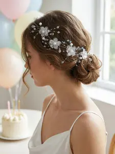 Elegant Bride Lace Flower Pearl Hairband, Korean Handmade Beaded Headpiece, Wedding Evening Photo Shoot Accessory with Clip
