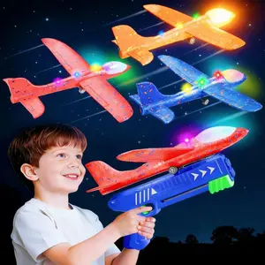 3 Pack Airplane Launcher Toys for 4 5 6 7 8 Year Old Boys Gifts: Airplane Shooter with 3 LED Foam Glider Planes for Kids - Outdoor Flying Toys Boys Birthday Present Gifts Age 4 5 6 7 8 9