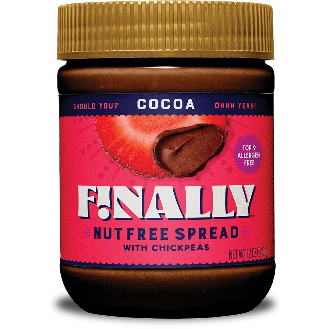 Finally Nut Free Cocoa Spread - 50% Less Sugar Than Leading Brands - Rich and Creamy Chocolate Dip - Contains Protein, Fiber, Prebiotics & Iron - Vegan, Dairy-Free, Gluten-Free, Soy-Free, Nut-Free