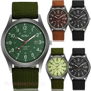 Men's Military Army Luminous 24Hours Dial Nylon Strap Date Quartz Wrist Watch US