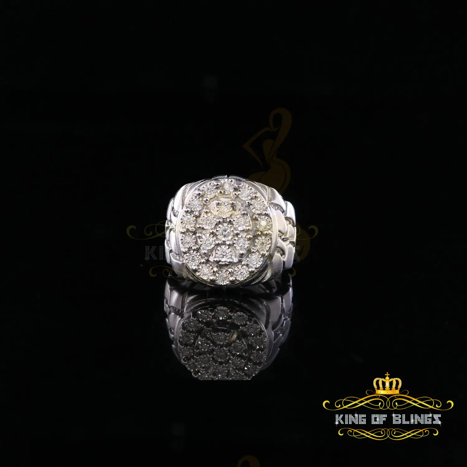 King Of Bling's 0.30CT Real Diamond Men's 925 Sterling Silver White Ring Size 8 Antique Design