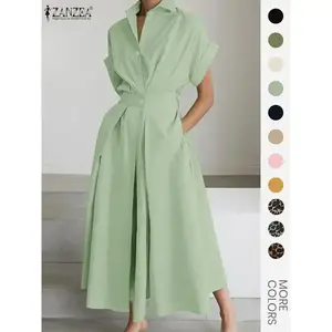 Women's Solid Color Collared Dress, Casual Short Sleeve Dress for Summer, Ladies Clothes for Daily Wear, Womenswear