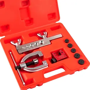 Line Flaring Tool Kit with 5 Adapter, 45 Degrees, Double & Single Flaring Tool Kit for Brass Tubing, Copper and