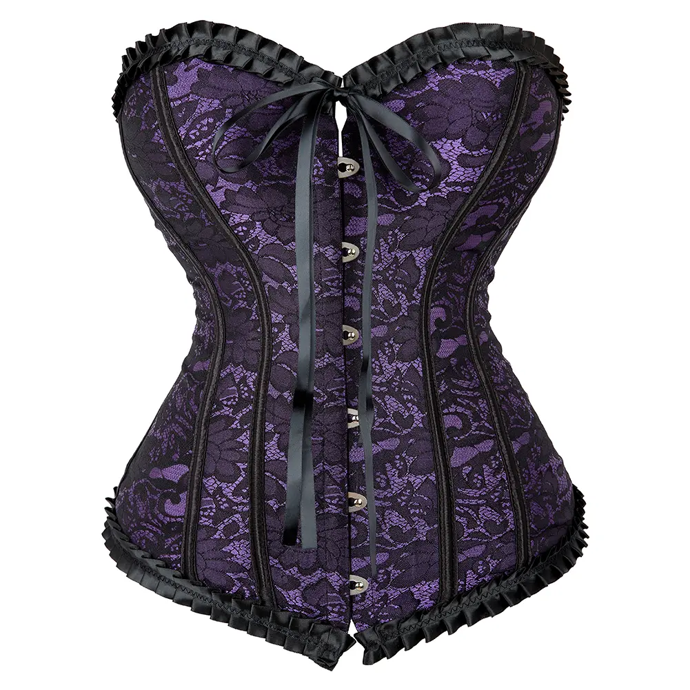 Women's Renaissance Corset Top Gothic Lace Floral Overbust Bustier Plus Size Steampunk Bodyshaper for Halloween Costume Party