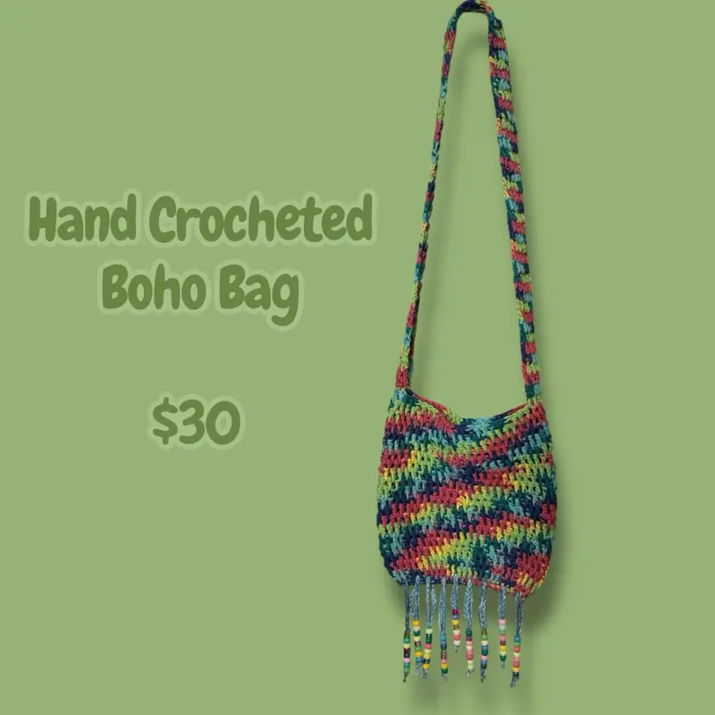Boho Style Hand Crocheted Purse with Colorful Beads
