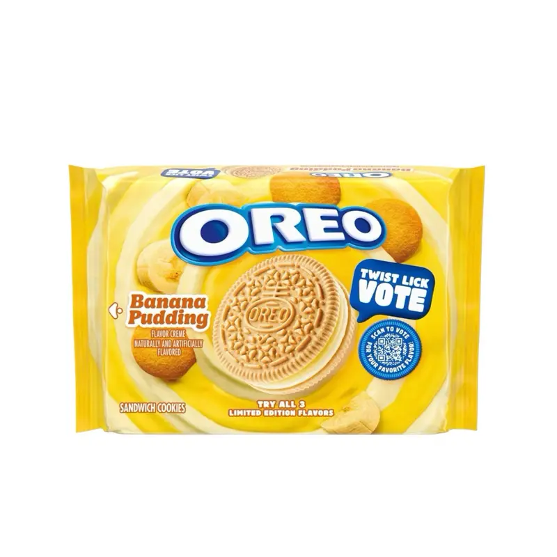 Limited Time Oreo Banana Pudding Flavored Artificial Creme Snack with Cookie Base - 1 Box