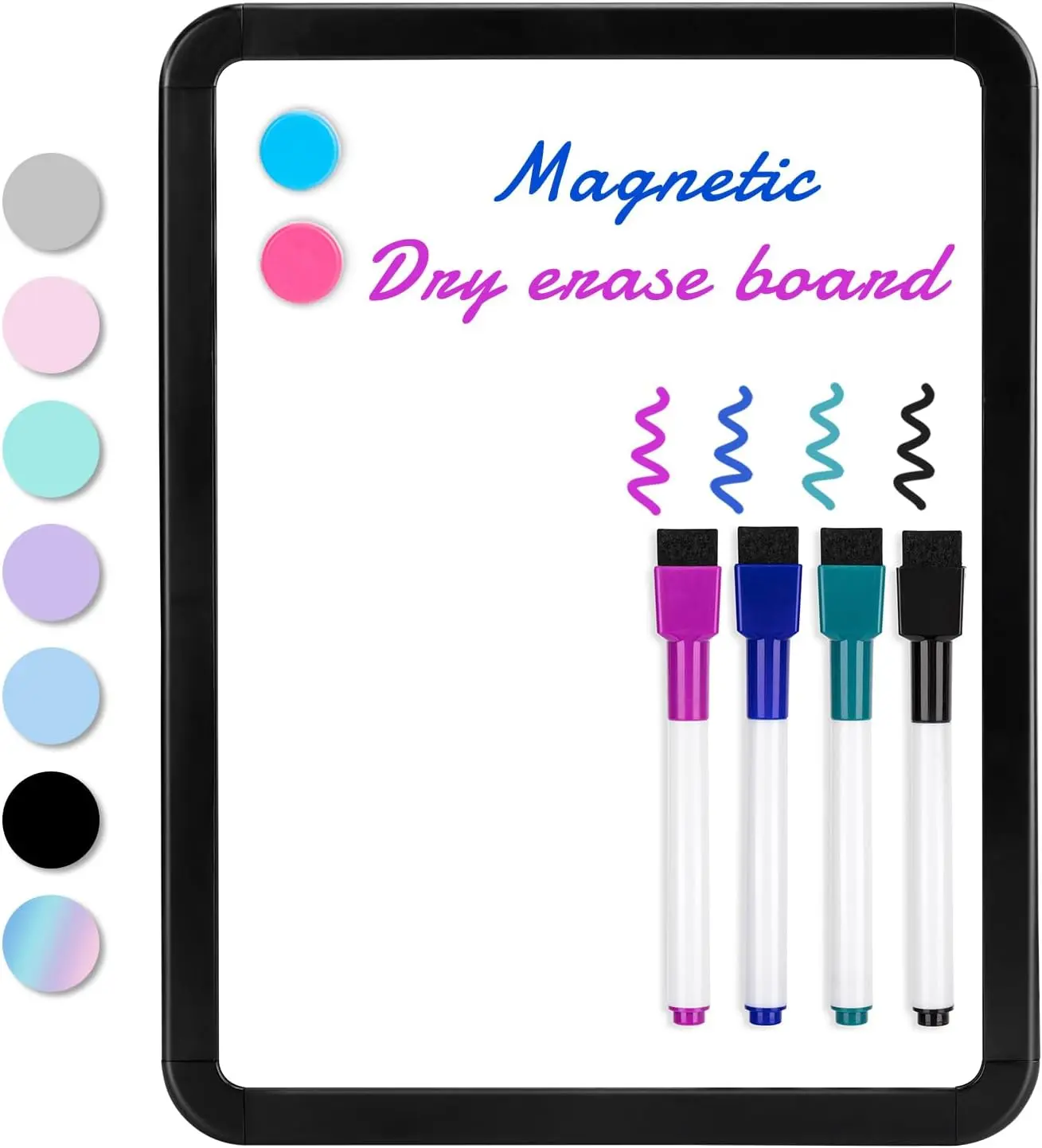 Small White Board Dry Erase, 8.5'' x 11''  Dry Erase Board, Mini Whiteboard with Markers for , Students, Fridge, Wall, Locker, Black