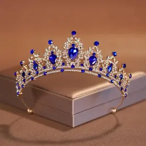 Blue Crown Royal Blue Crystal Tiara with Gold Accents for Special Occasions