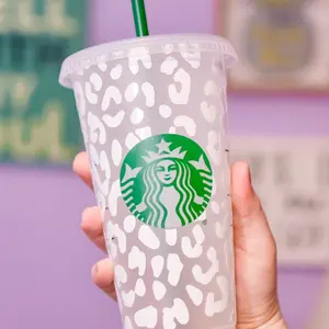 White Leopard Print Starbucks Cold Cup Bottle Drinkware Washable Portable Reusable