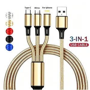 3 in 1 Charging Cable, Apple Android Compatible, Copper Core and Nylon Braided, iPhone 16 Charger, Type-C Micro USB, 1.2m