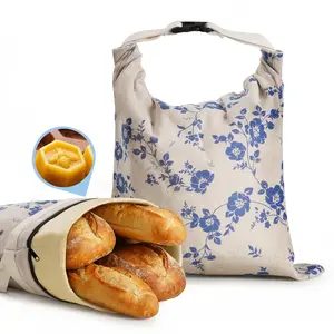 YARRAMATE Reusable Beeswax Bread Bags (Blue Floral，2-Pack, XL 17x13in) | Linen Organic Sourdough Storage Bags with Zipper & Buckle, Freezer Safe Bread Keeper for Homemade Loaf, Baguette & Pastry, a perfect gift choice