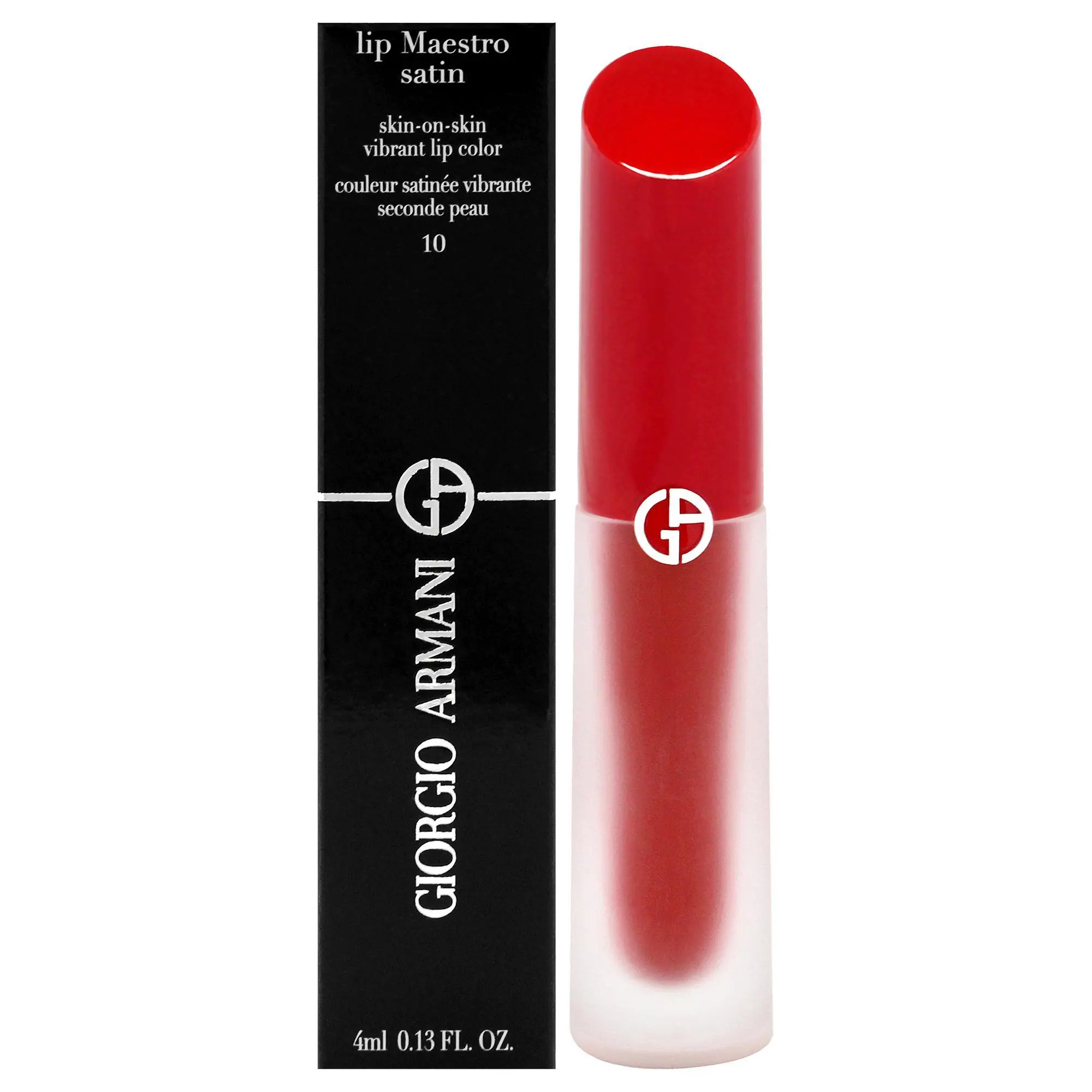 Giorgio Armani Lip Maestro Satin Long-Lasting Single Makeup Lipstick - 10 In Love for Women, Skin-On-Skin Finish, 0.13 fl. oz. (4ml)