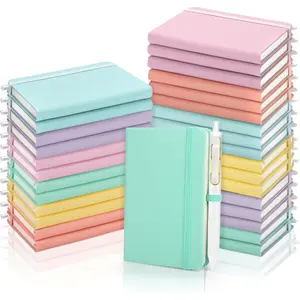 50 Sets Pocket Notebook Journal with Pens, 160 Pages, 3.5 x 5.5 Inch Mini Lined Journal Notebook A6 Leather Hardcover College Ruled Notepad with Pen Holder for School Office, Light Multicolor