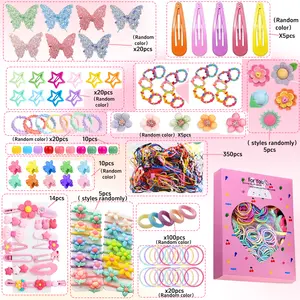 Girls Hair Rubber Bands Colorful Elastic Hair Ties Set Toddler Hair Accessories for Girls with Cute Hair Clips and Box