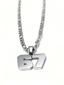 67 Number Pendant Necklace, Lucky Digit Trend, Tiktok Same Style Street Minimal Stainless Steel Chain, Unisex Fashion Jewelry