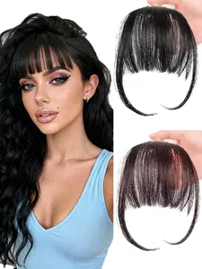Hair Clips Bangs Natural Color Invisible Fake Bangs Clip on Air Thin Fringe Wig Bangs Girl Straight Bangs Heat Resistant Hair Extensions, Clip on Synthetic Soft Hairpieces