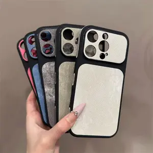 Instantly enlarges the screen, suitable for iPhone 17/16/15/14/13, denim-pattern side-stick anti-collision edge denim leather protective case