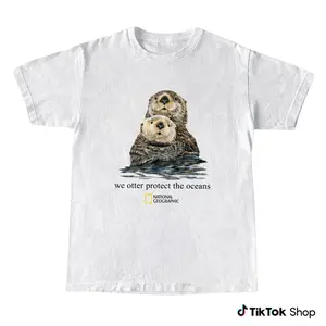 Otter Go With The Flow T-Shirt, Cute Sea Otter Nature Shirt for Animal Lovers, Casual Cotton Unisex Streetwear Top, National Geographic Inspired Vintage Graphic Tee