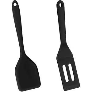 2 count Mini  Spatula, Nonstick  Serve Turner, Small Spatulas for Kitchen Cooking, Heat Resistant Cookie Slotted Spatula (Black)
