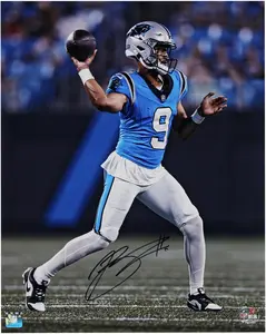 Bryce Young Carolina Panthers Autographed 16" x 20" Vertical Passing in Blue Jersey Photograph - Fanatics Authentic Certified
