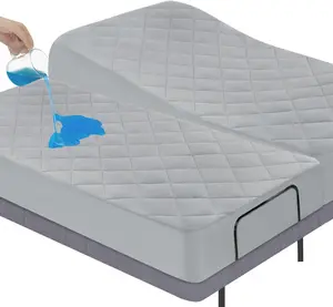 Split  Mattress Pad  Quilted, Fitted Mattress Protector Cover 39" X 80" 2 Pack Noiseless  Soft, Split  Mattress Topper for Adjustable Bed, Grey