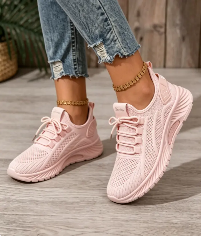 2026 Trendy Women's Knit Laces Casual Trainers - Running Sports Shoes, Breathable, Lightweight, Wear-Resistant Insole, Non-Slip, All-Season, 4 Colors, for Daily Commute & Gym, Trendy Running Shoes