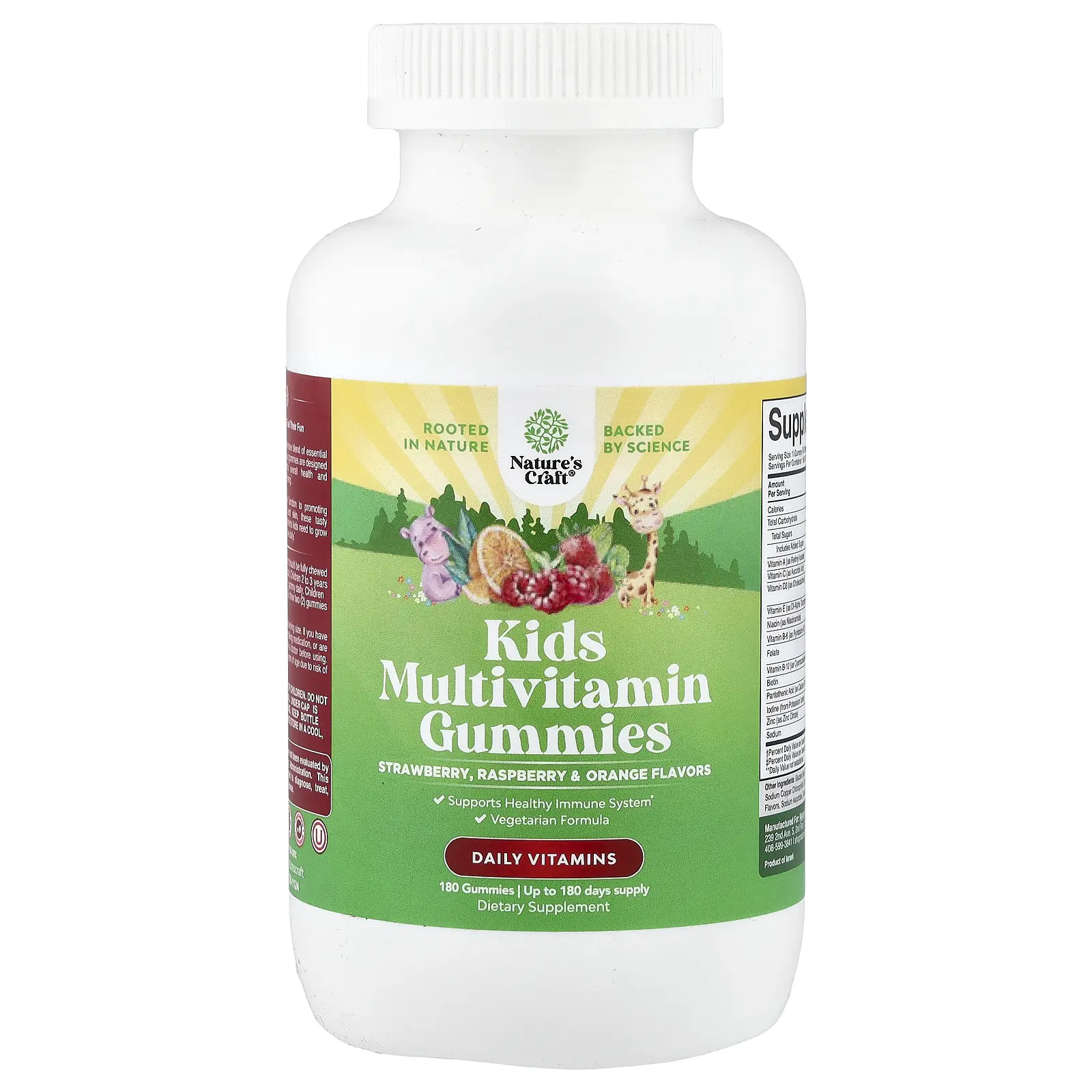 Nature's Craft Kids Multivitamin Gummies, Strawberry , Raspberry & Orange, 180 Gummies