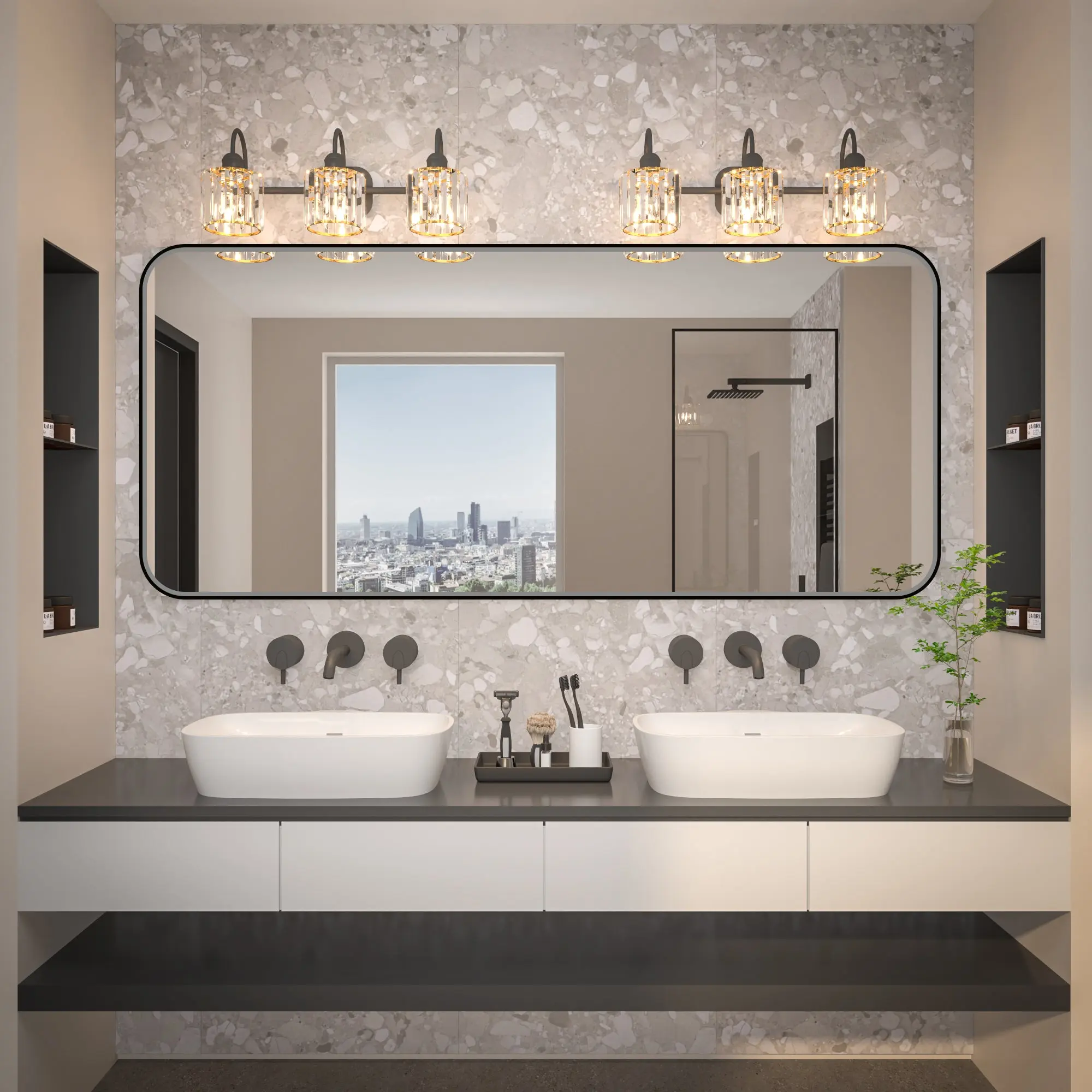 Noir 72 Inch Vanity Mirror – Modern Rectangular Wall Mirror with Shatterproof Tempered Glass and Rust-Resistant Matte Black Frame for Bathroom, Living Room & Hallway