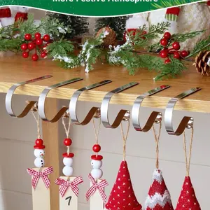 Christmas Stocking Holders for Mantle Set of 6 Non-Slip Adjustable Mantle Stocking Hooks Gold Fireplace Hangers for Party Decorations Universal Chromed Alloy Shatterproof No Corrosion