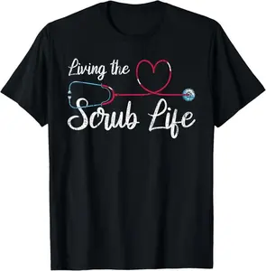 100% Cotton Medical Nursing Scrub Life Nursery Stethoscope Heart Nurse T-Shirt
