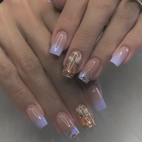 Gradient Butterfly Pattern Press on Fake Nail for Women & Girls Nail Art Designs, 24pcs/set Colorblock Fashion Press on Nails & Tape & Nail File, Elegant Stick on Nails Kit for Women's Gift