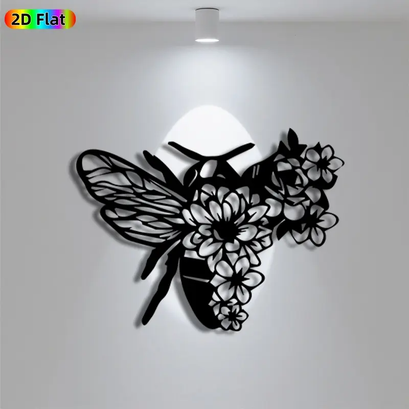 1pc Romantic Bee and Flower Metal Wall Art, Romantic Bee and Flower Statue Mural, Iron Craft, Perfect for Living Room, Garden, Indoor/Outdoor Decor, Intricate Craftsmanship, Artistic Metalwork, Valentine's Decor, Ideal Gift for Nature Lovers