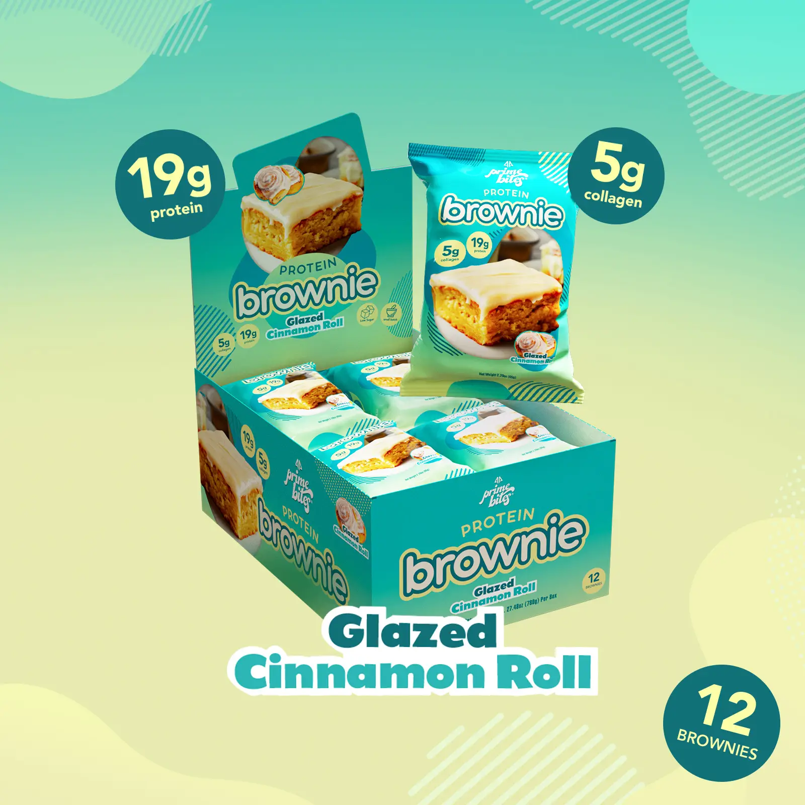 12 Pack - Glazed Cinnamon Roll Prime Bites Protein Brownies Snack