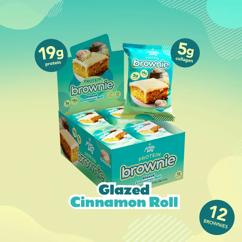 12 Pack - Glazed Cinnamon Roll Prime Bites Protein Brownies Snack