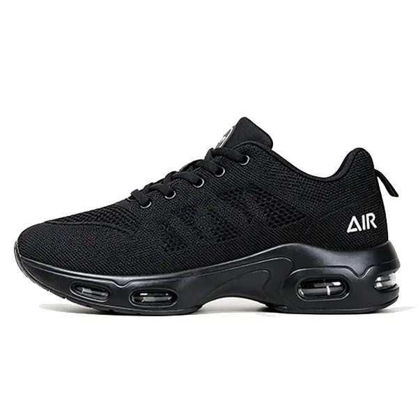 Men’s Black Work Shoes - Casual Athletic Sneakers with Thick Soles, Air Cushioning, Mesh Upper, Lightweight Breathability, Non-Slip, Shock-Absorbing Comfort